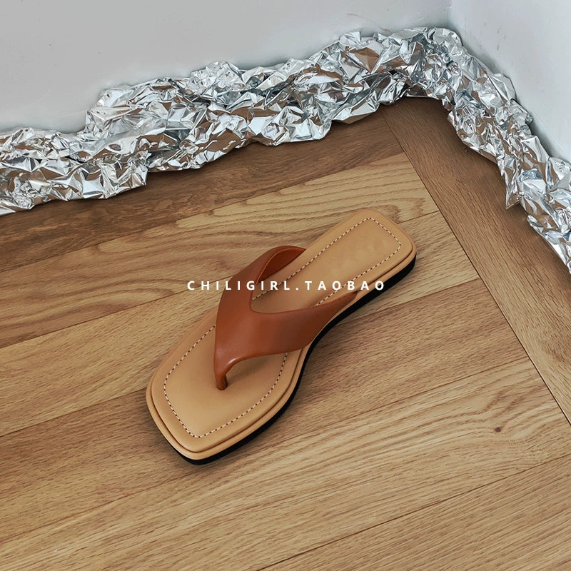 CHILIGIRL Square Head Non-slip Flat Bottom Pinch Slippers