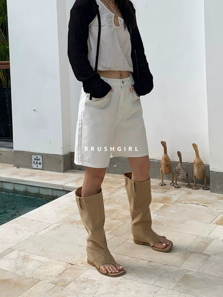 CHILIGIRL Open-toed Herringbone Cool Boots Two-wear Stacked Pants Tube Boots