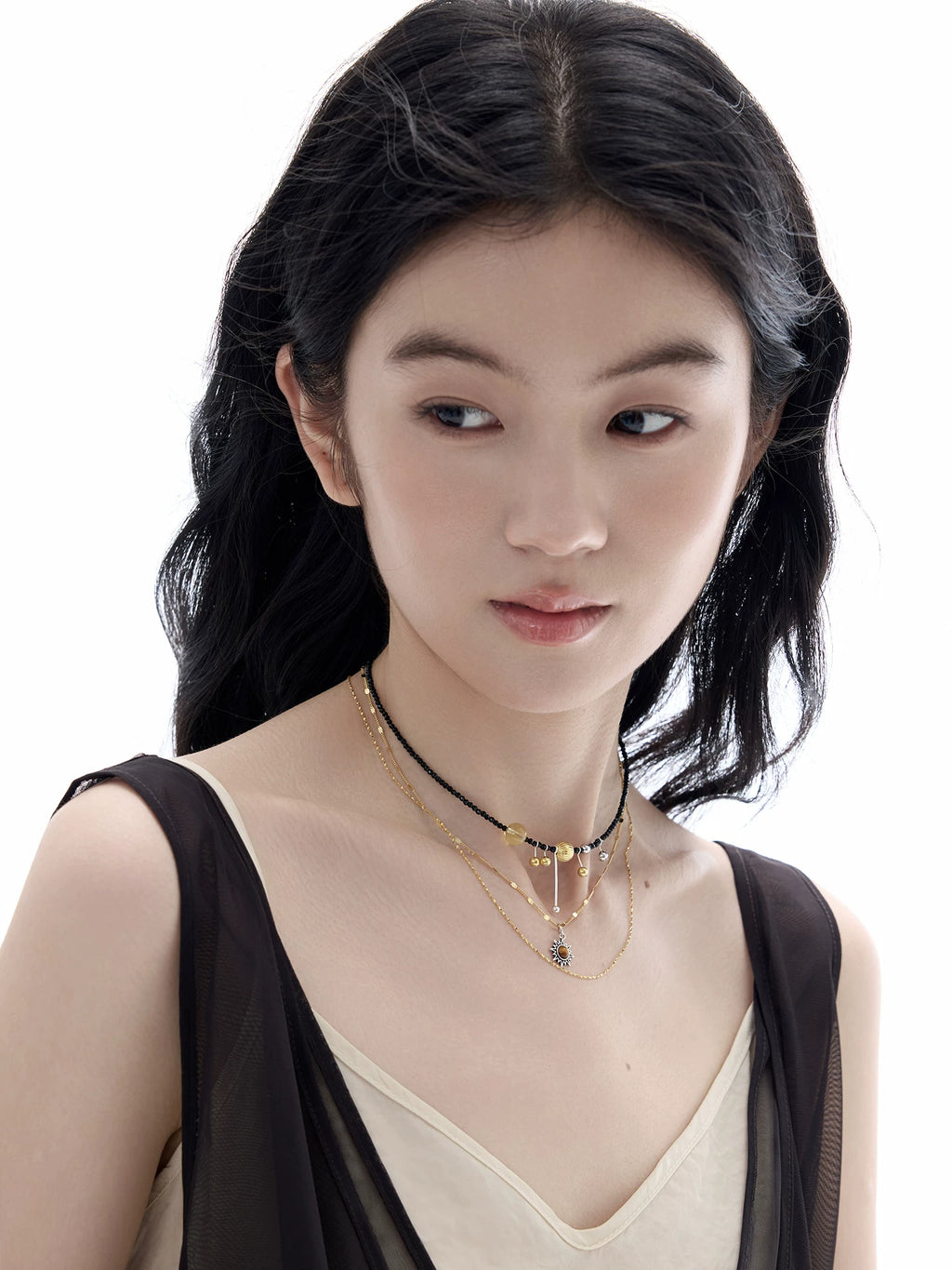 NO SOLUTION Punk Stacked Crystal Necklace