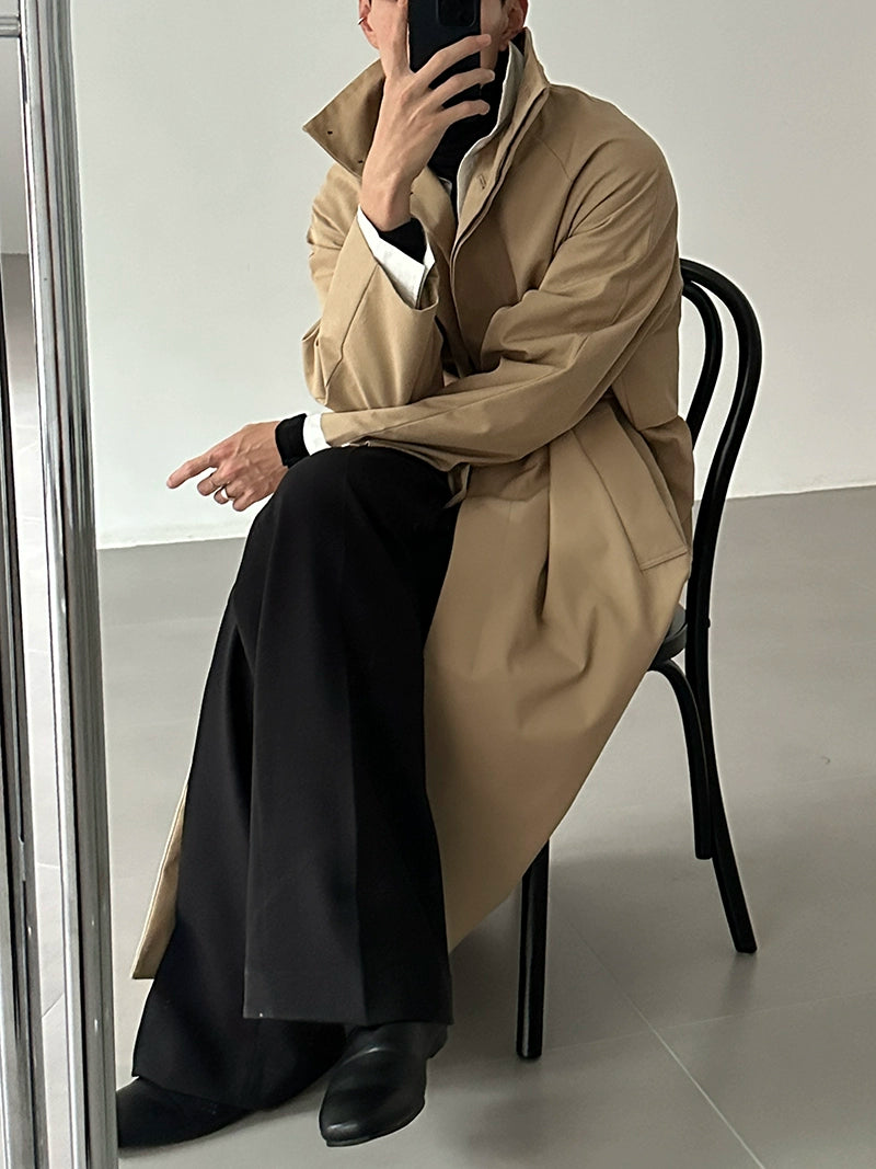 COLN Premium Stand-up Collar Long Trench Coat