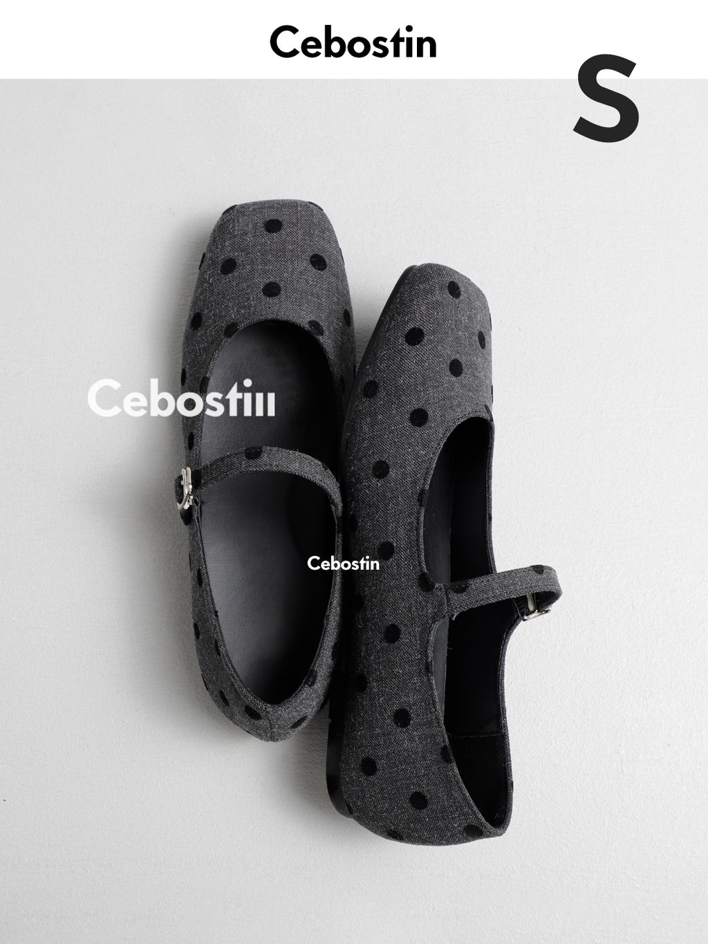 Cebostin Retro Polka Dot One-word Strap Single Shoes