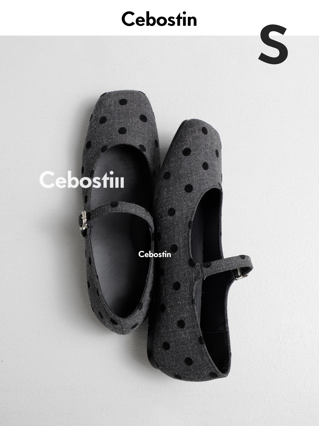 Cebostin Retro Polka Dot One-word Strap Single Shoes