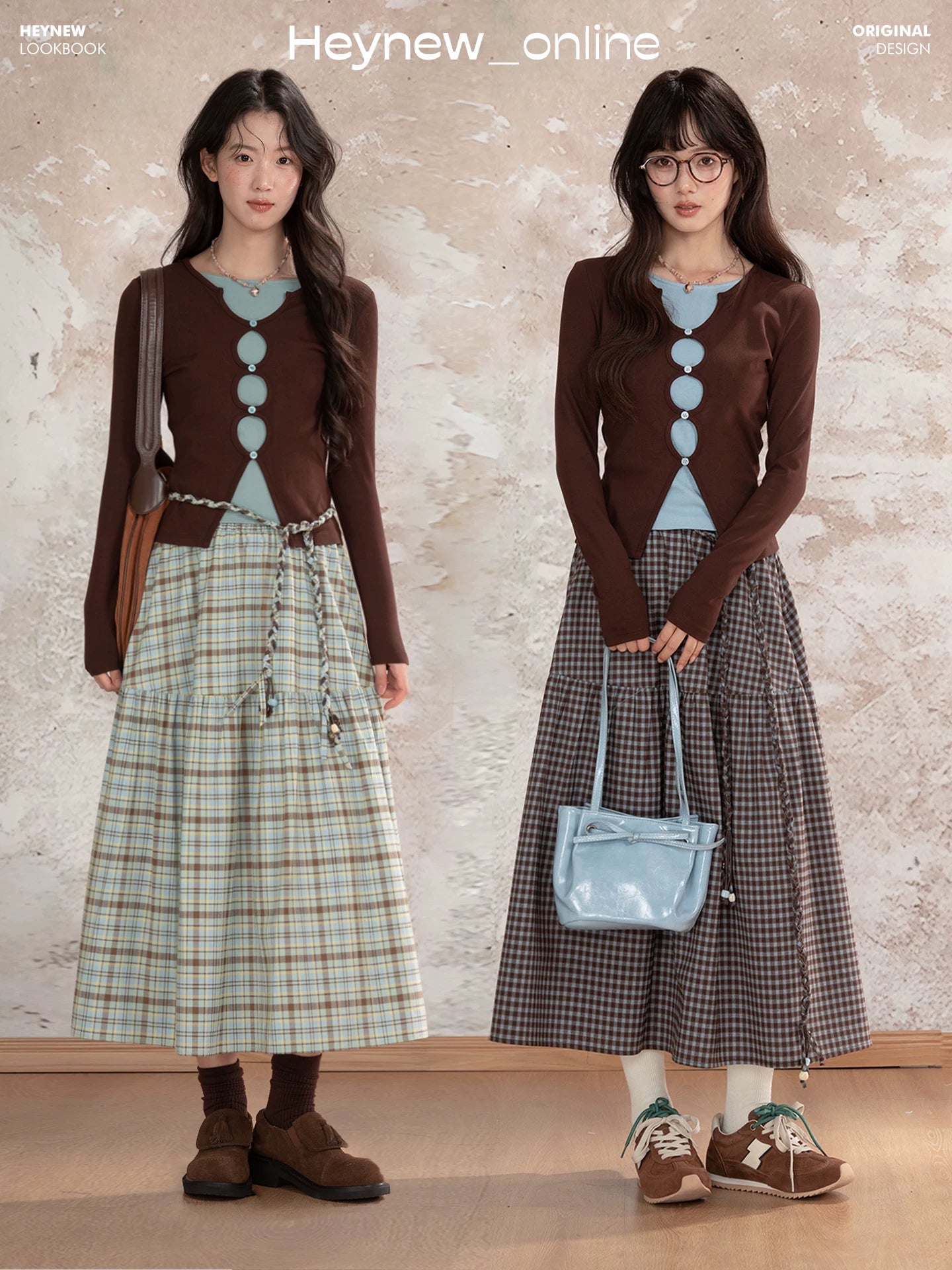 LOVEHEYNEW Vintage Contrasting Plaid Skirt