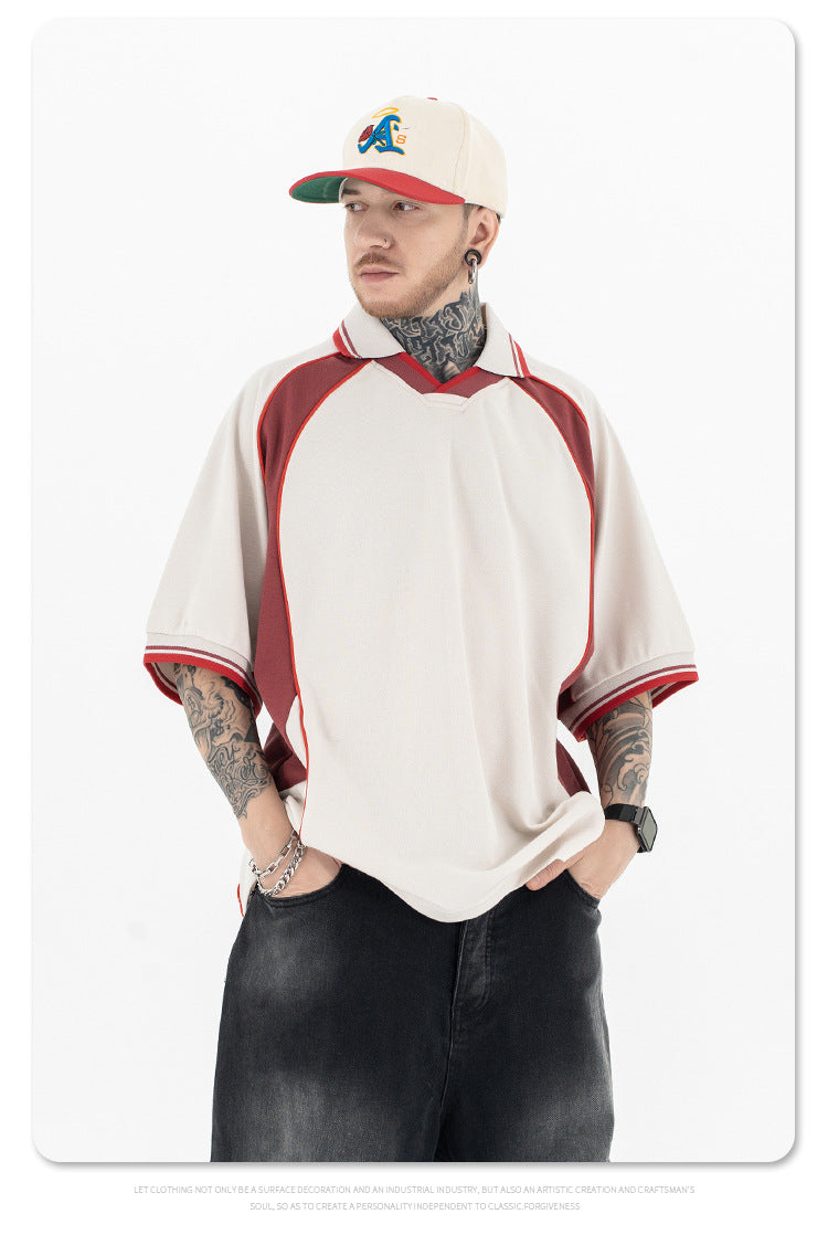 (Clearance) FORGIVNESS Lapel Contrasting Color Splicing Polo Shirt