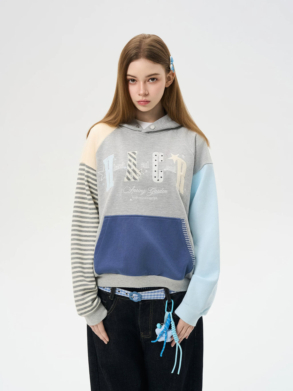 HACR Korean Striped Splicing Shoulder Sleeve Sweater