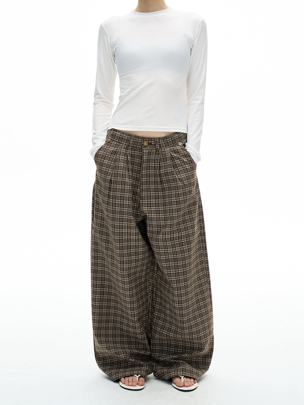 MADWITCH Vintage Pleated Plaid Slacks