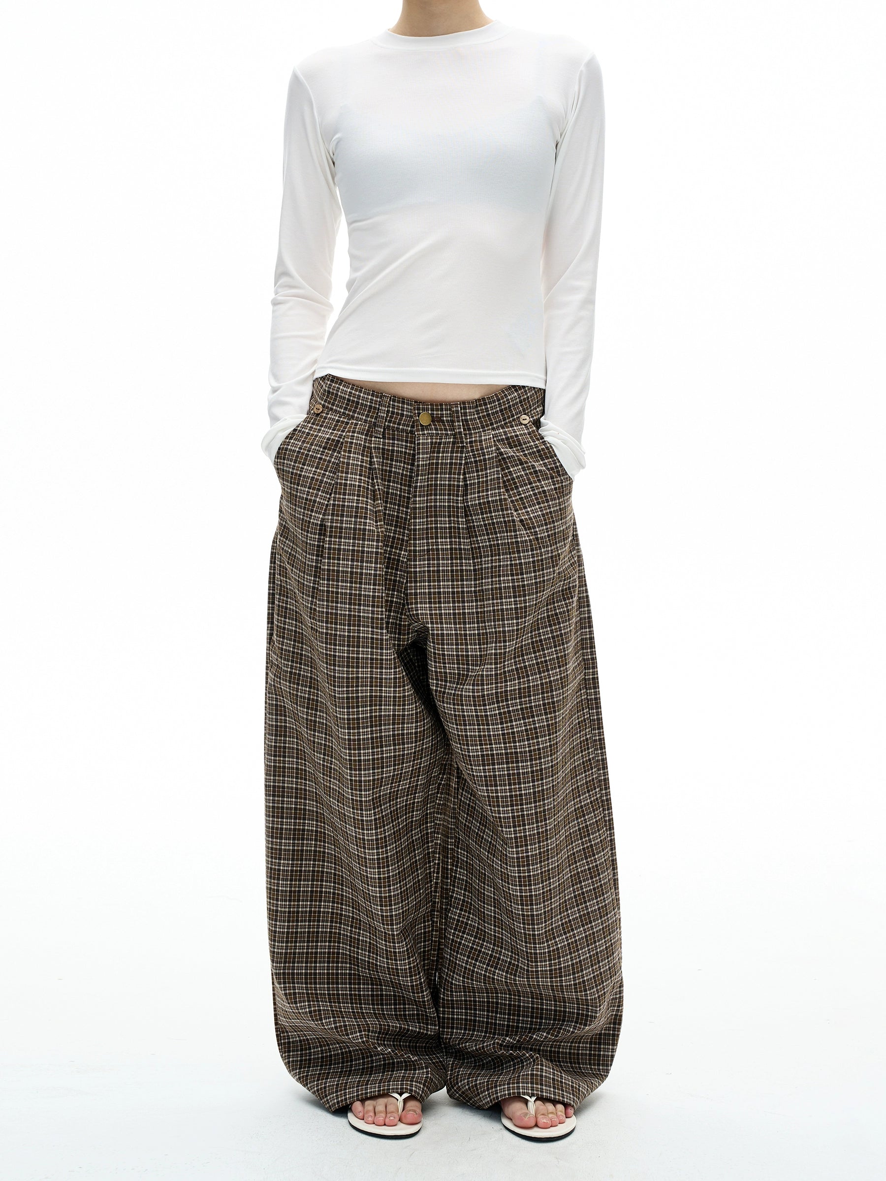 MADWITCH Vintage Pleated Plaid Slacks