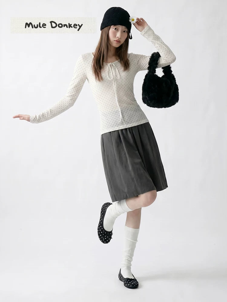 Donkey Retro Inner Heightening Polka Dot Single Shoes