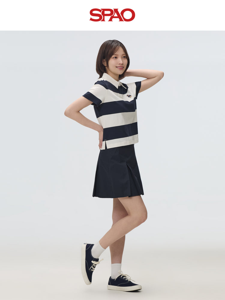 SPAO Women's Striped Polo Collar Casual T-shirt SPHWF24G51