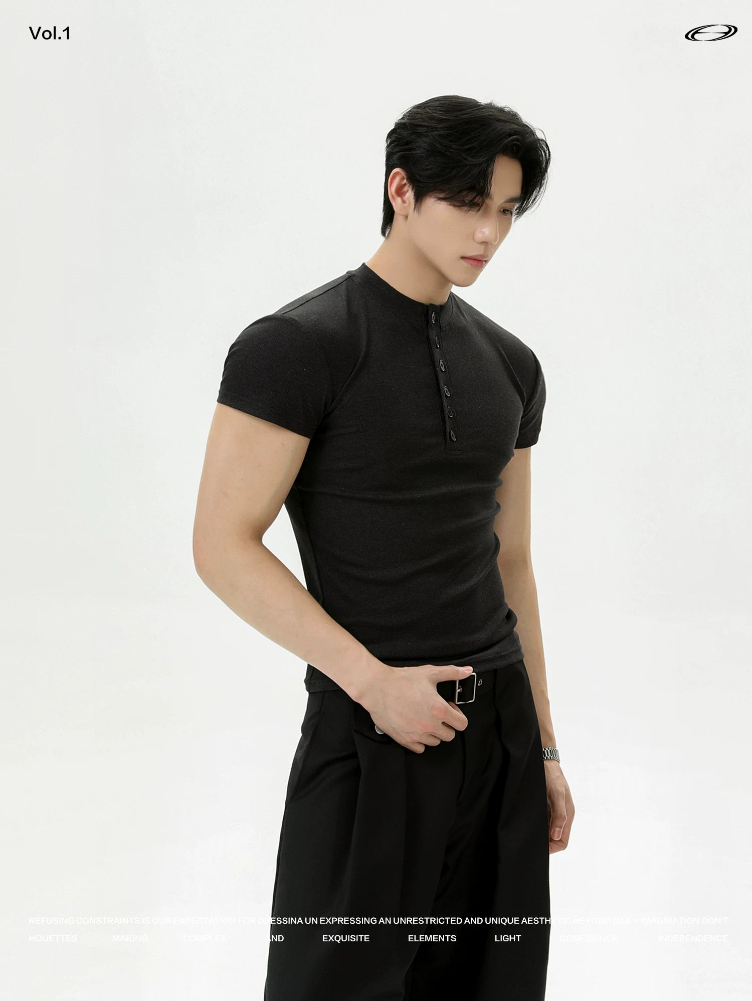 TURNTIDE Henry Collar Shoulder Slim Tee