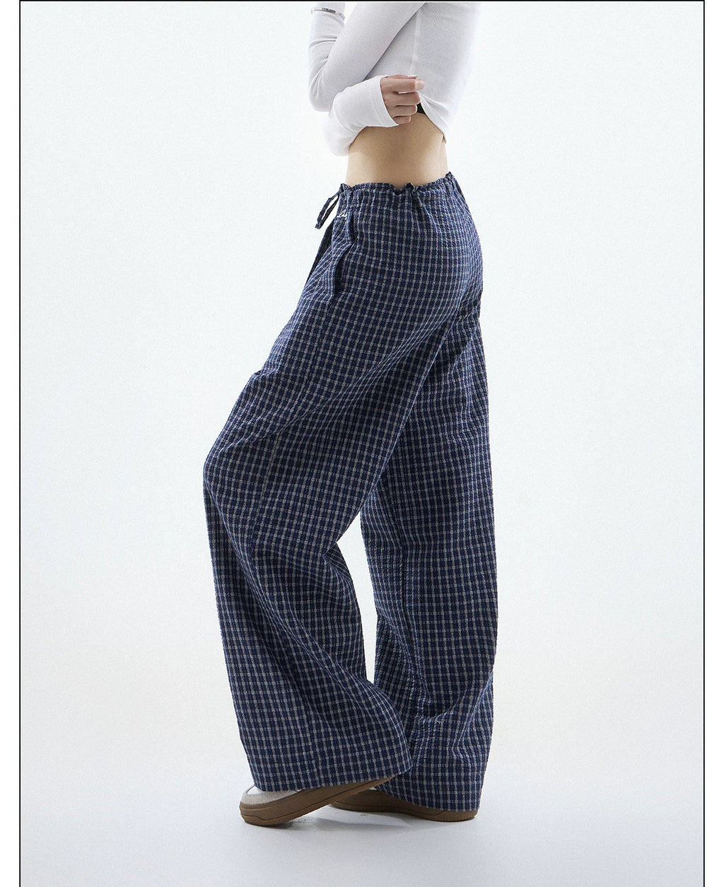 CHANT2nd Checked Straight Casual Wide-leg Pants