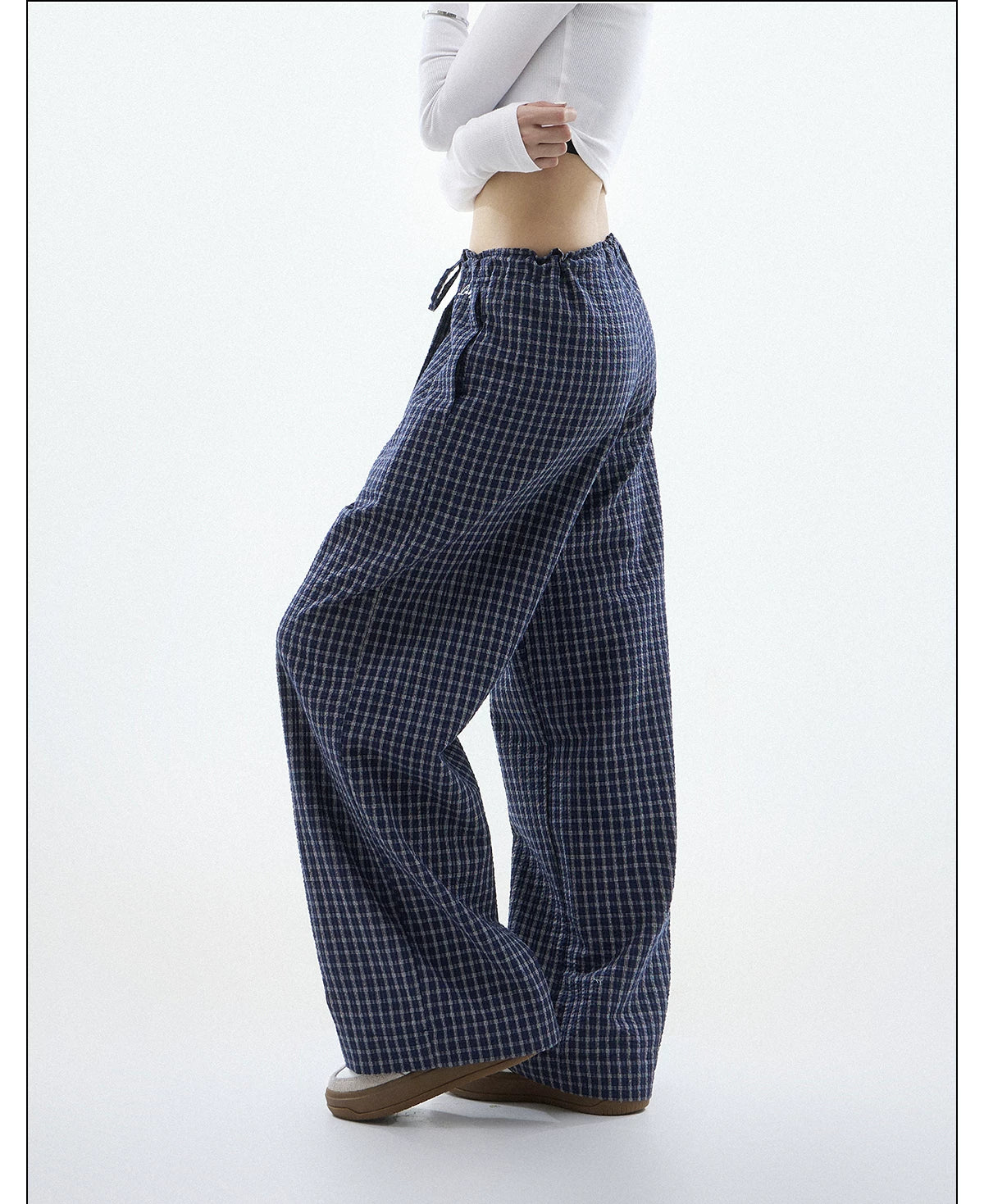CHANT2nd Checked Straight Casual Wide-leg Pants