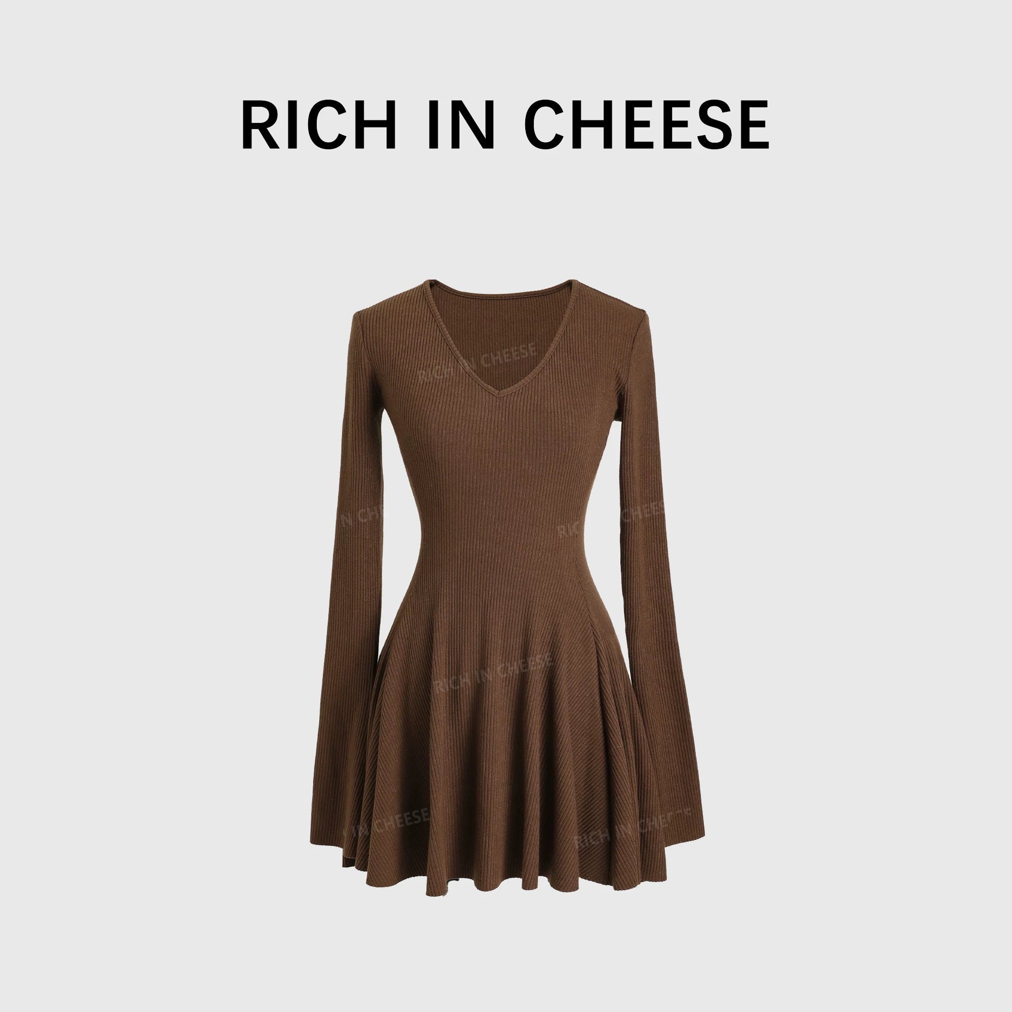 RICH IN CHEESE Knitted Waist Slim Dress