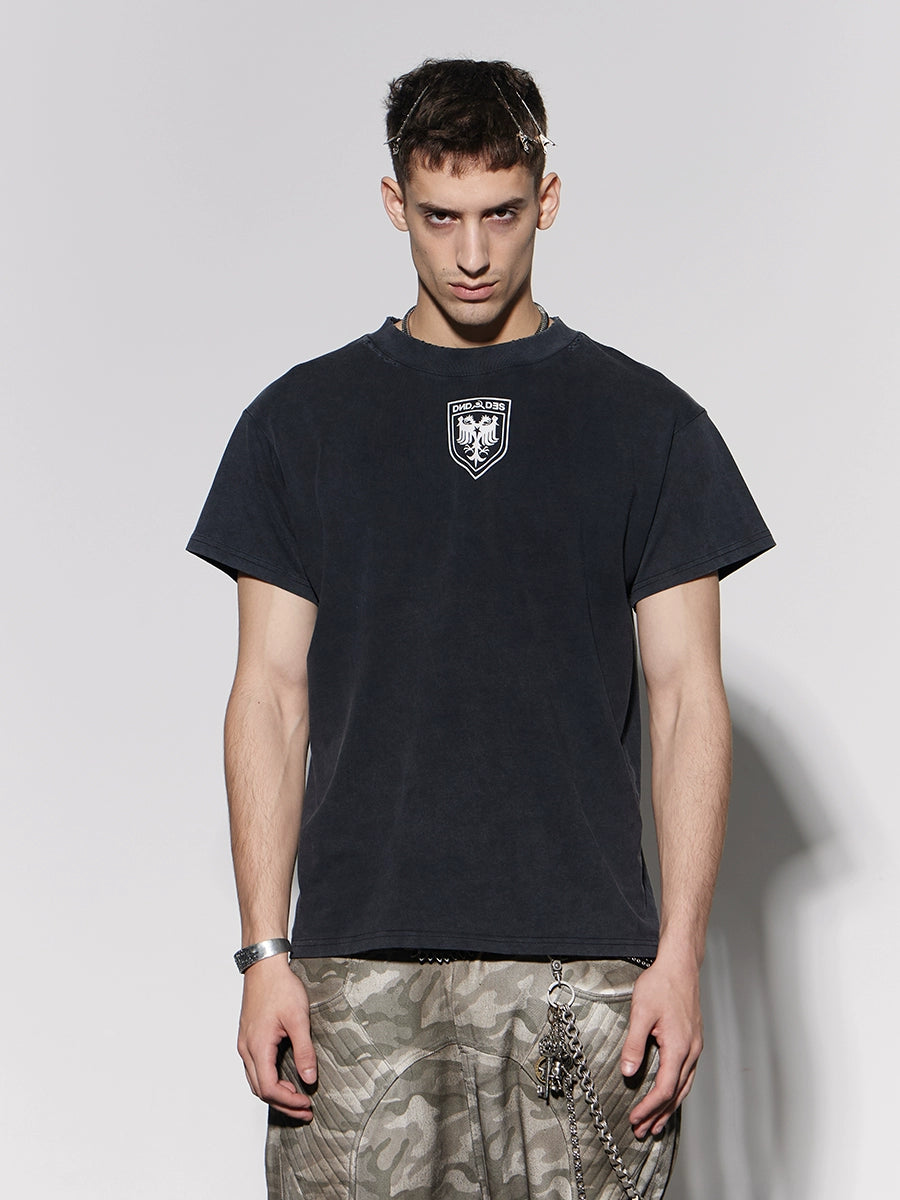 DND4DES Badge Printing Retro Washed Old Tee
