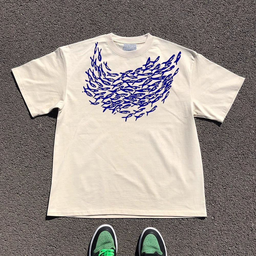 Wang Youbing Studio! Neckline Fish 220g 100% Cotton Tee