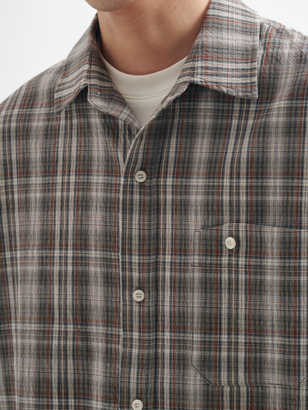 BUTTBILL 25SS Irregular bag plaid short-sleeved shirt