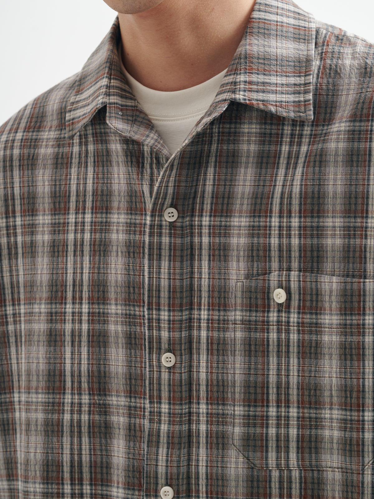 BUTTBILL 25SS Irregular bag plaid short-sleeved shirt