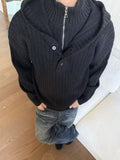 EME Fake Two-piece Stand-up Neck Hooded Thickened Knitted Sweater Jacket