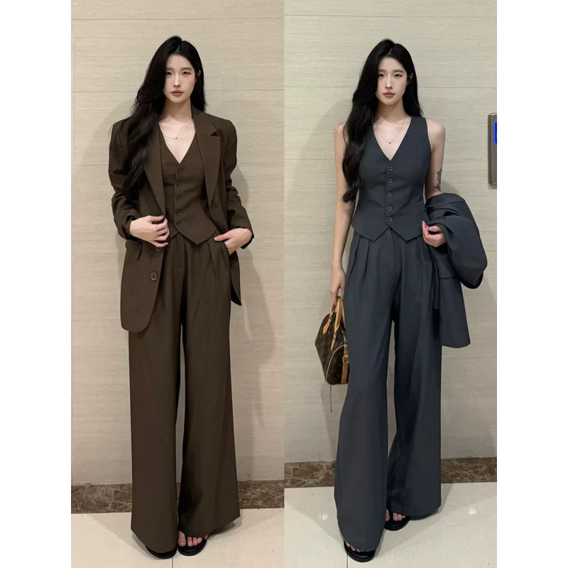 PANPANSTUDIO Simple Commuter Vest Wide-leg Pants Set