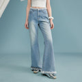 UNIFREE Beaded Lace Stitching High Waist Slim Jeans