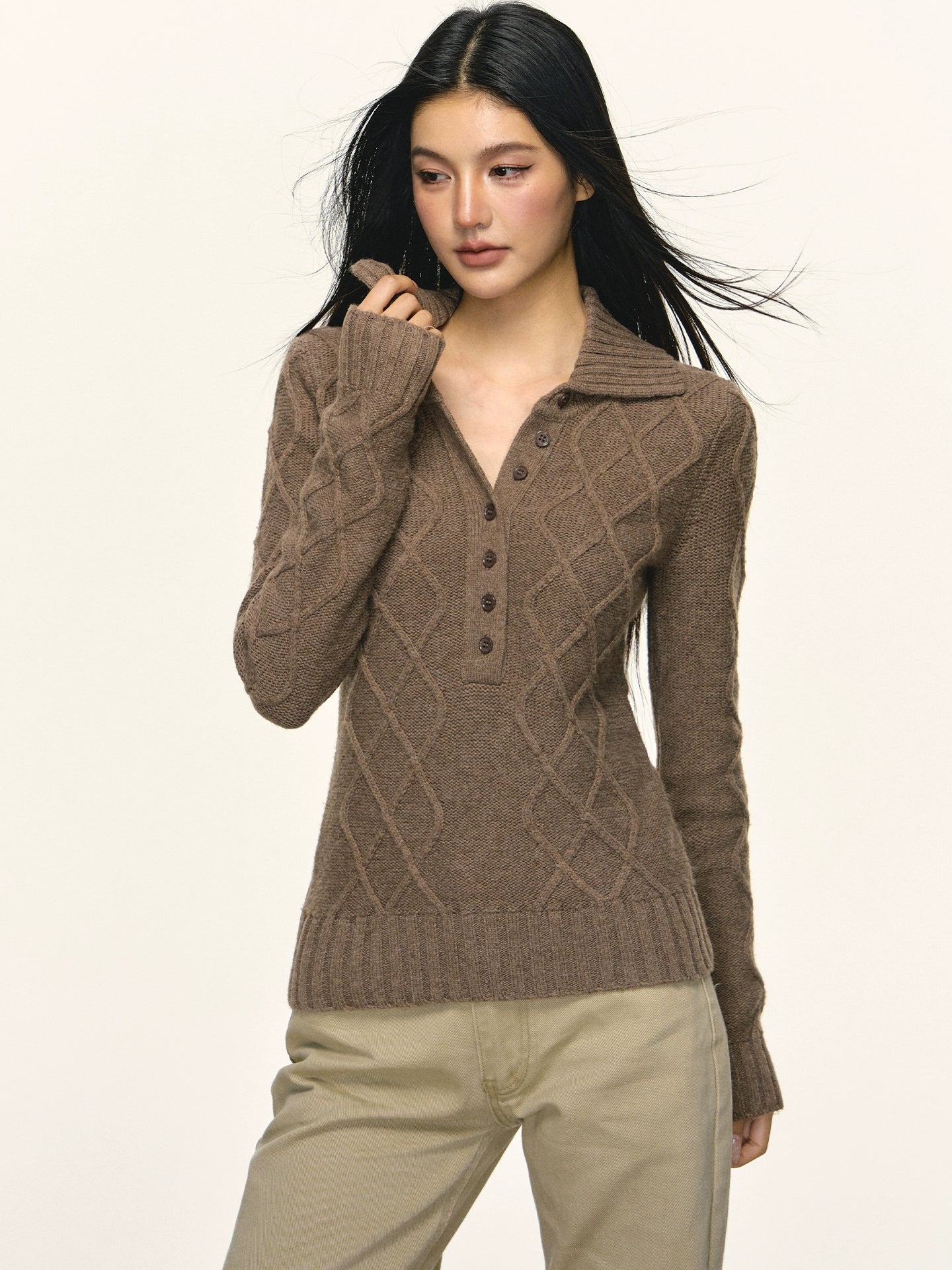 Anna Aneae Retro Temperament Slim Short Knitted Long Sleeves