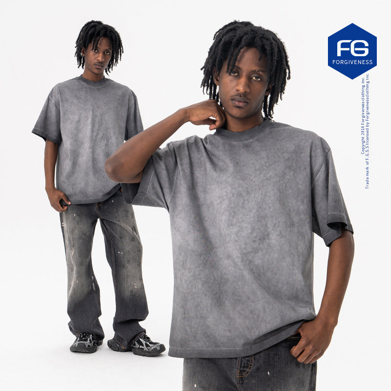 FORGIVNESS SUPER WAY Gradual Change Wash Shoulder Do Old Loose Tee