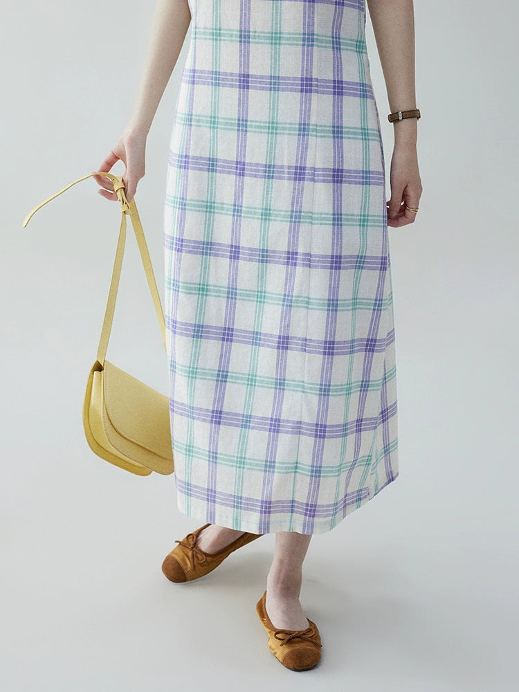 VOOE Niche Sleeveless Plaid Strap-on Dress