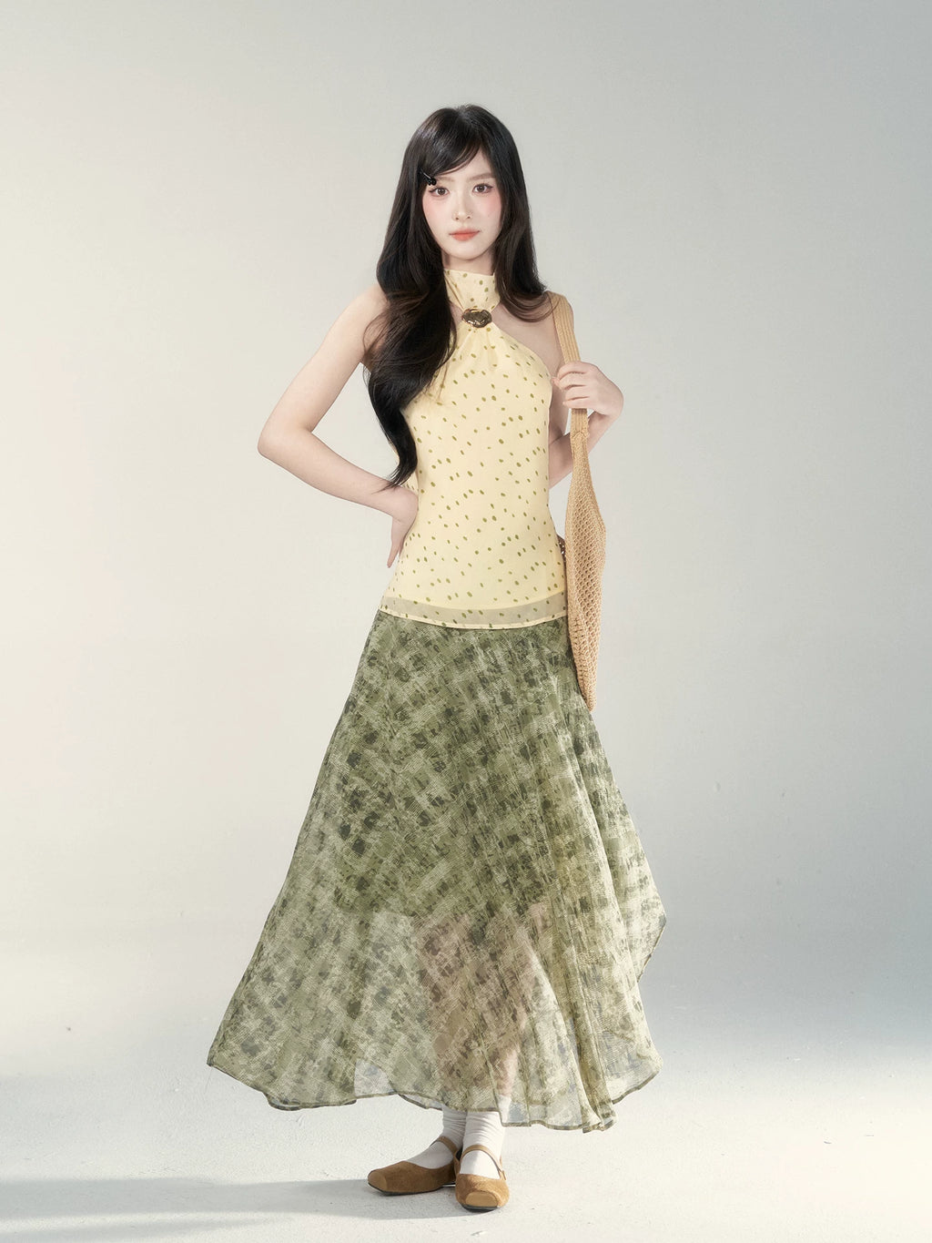 Wildberry Green Checkered French Skirt