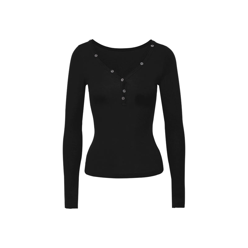 Audwyn V-neck Button Slim-fit Slim-looking Knitted Long Sleeves