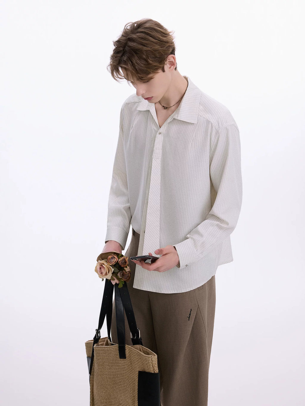 CHOR Casual Tie-up Striped Tie Shirt