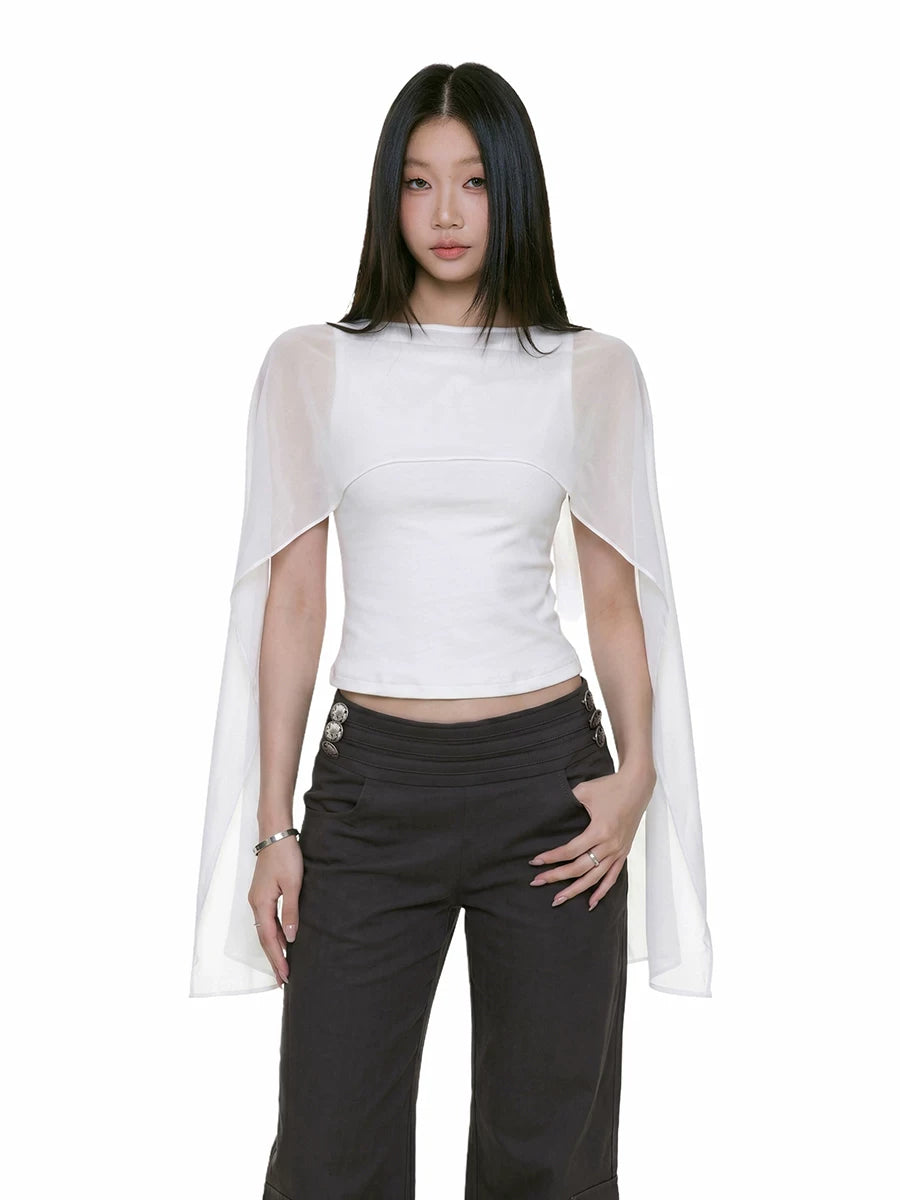 WITHMIN Tulle Shawl Backless One-word Collar Vest