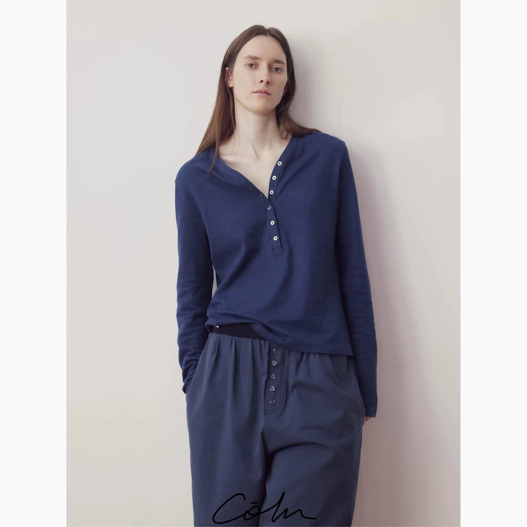 COLN V-neck Breathable Loose Casual Long Sleeves