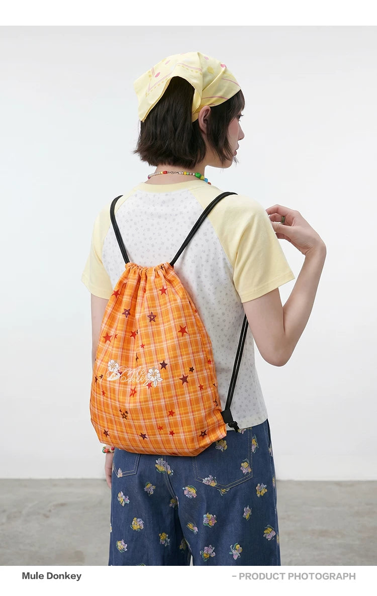 Donkey Plaid Star Niche Double Shoulder Drawstring Bag