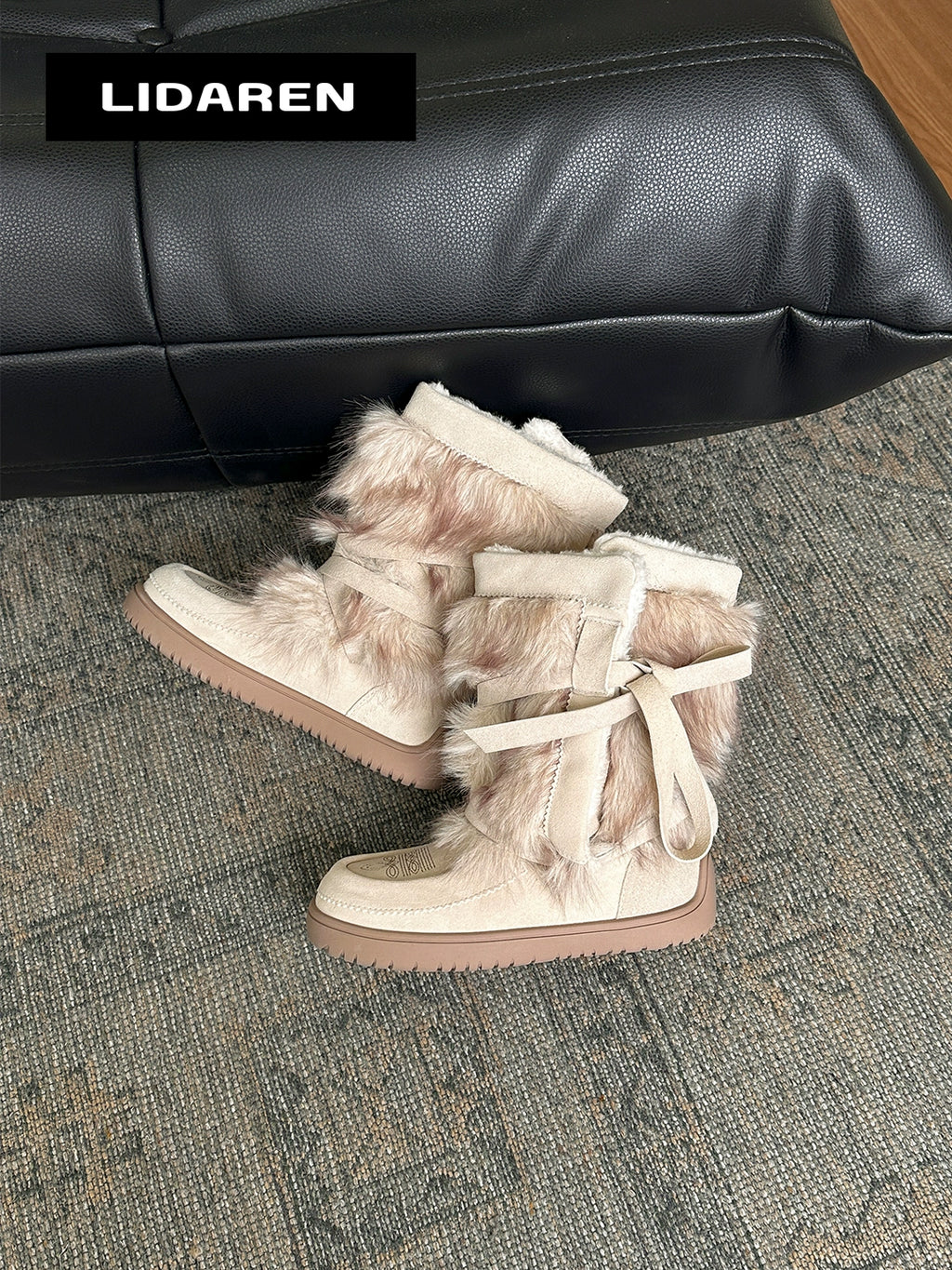 Lidaren Produced Leather Fleece Thick-soled Cotton Boots