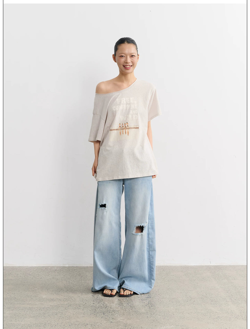 LINY LIBERTY Loose Ripped Wide-leg Jeans