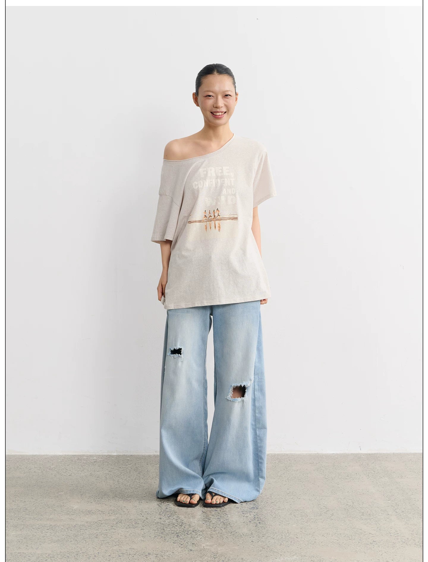 LINY LIBERTY Loose Ripped Wide-leg Jeans
