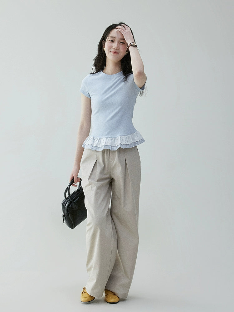 VOOE High-waisted Elastic Casual Loose Suit Pants