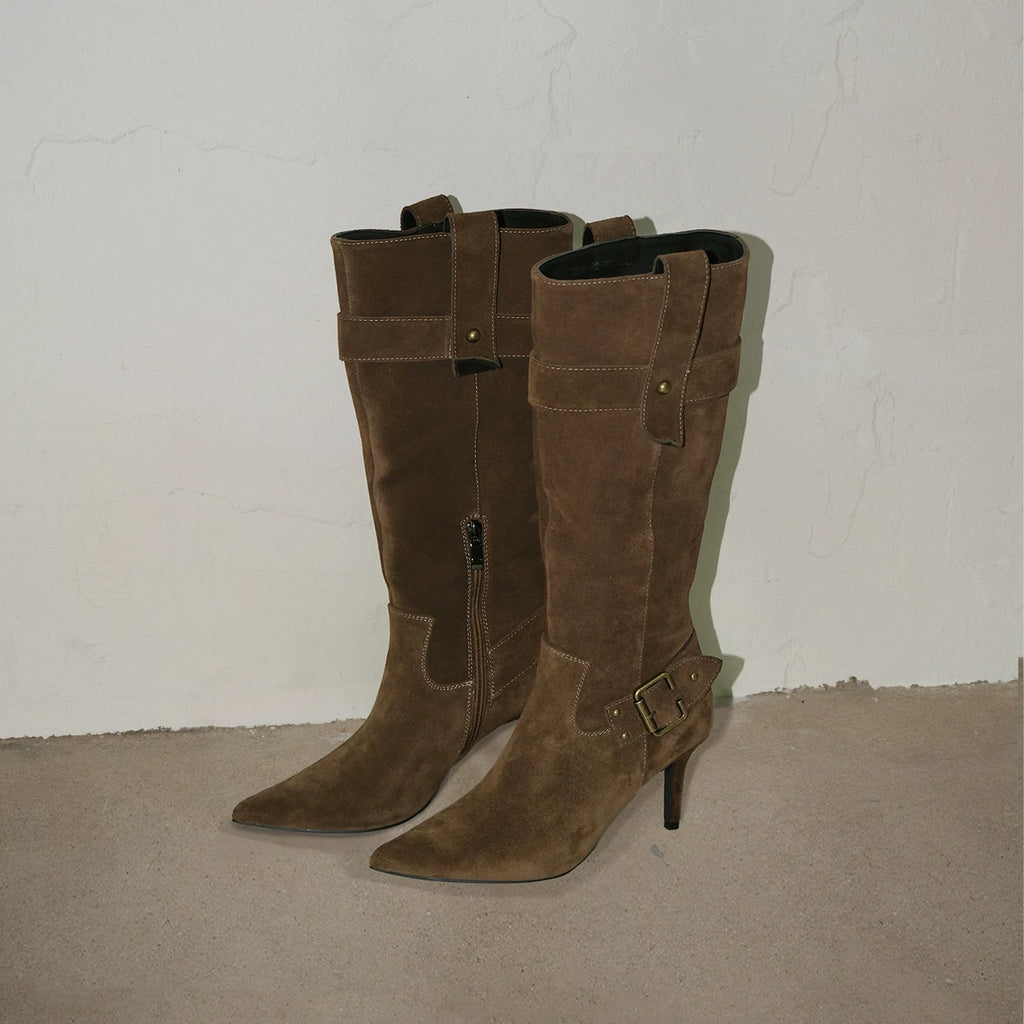 Maltelle Pointed Belt Buckle Stiletto Boots