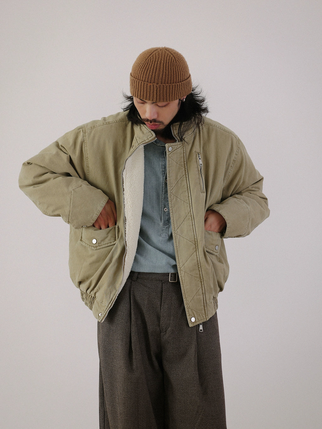 NOEARS Loose Stand-up Collar Fleece Thermal Jacket