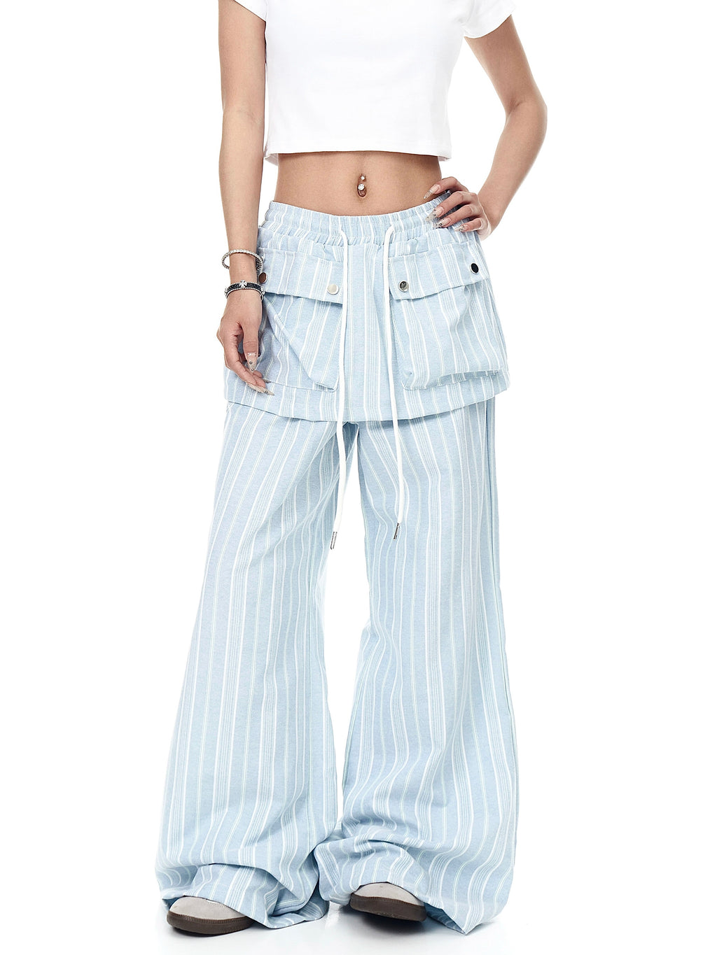 BLACKLISTS Lazy Wind Fake Two-piece Stacked Striped Pants