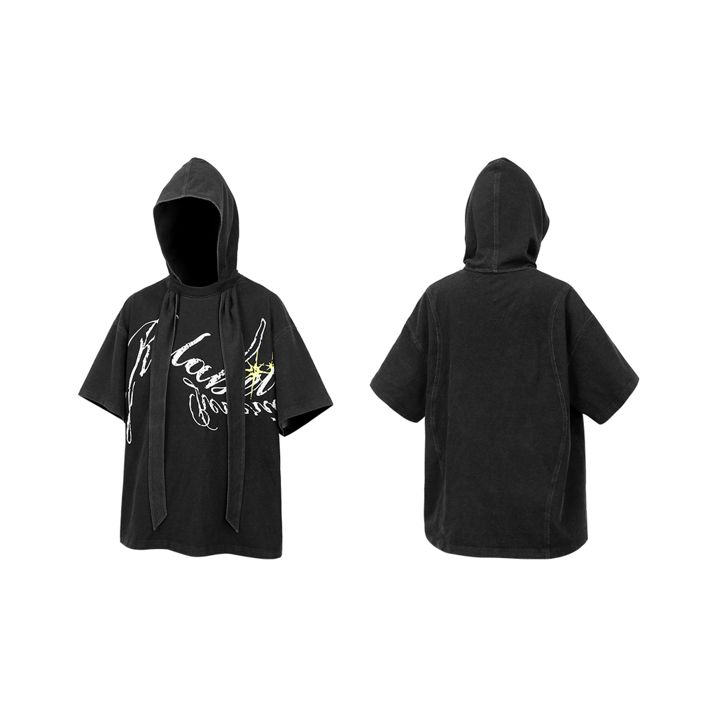 RELABEL Removable Hood Round Neck Casual Tee