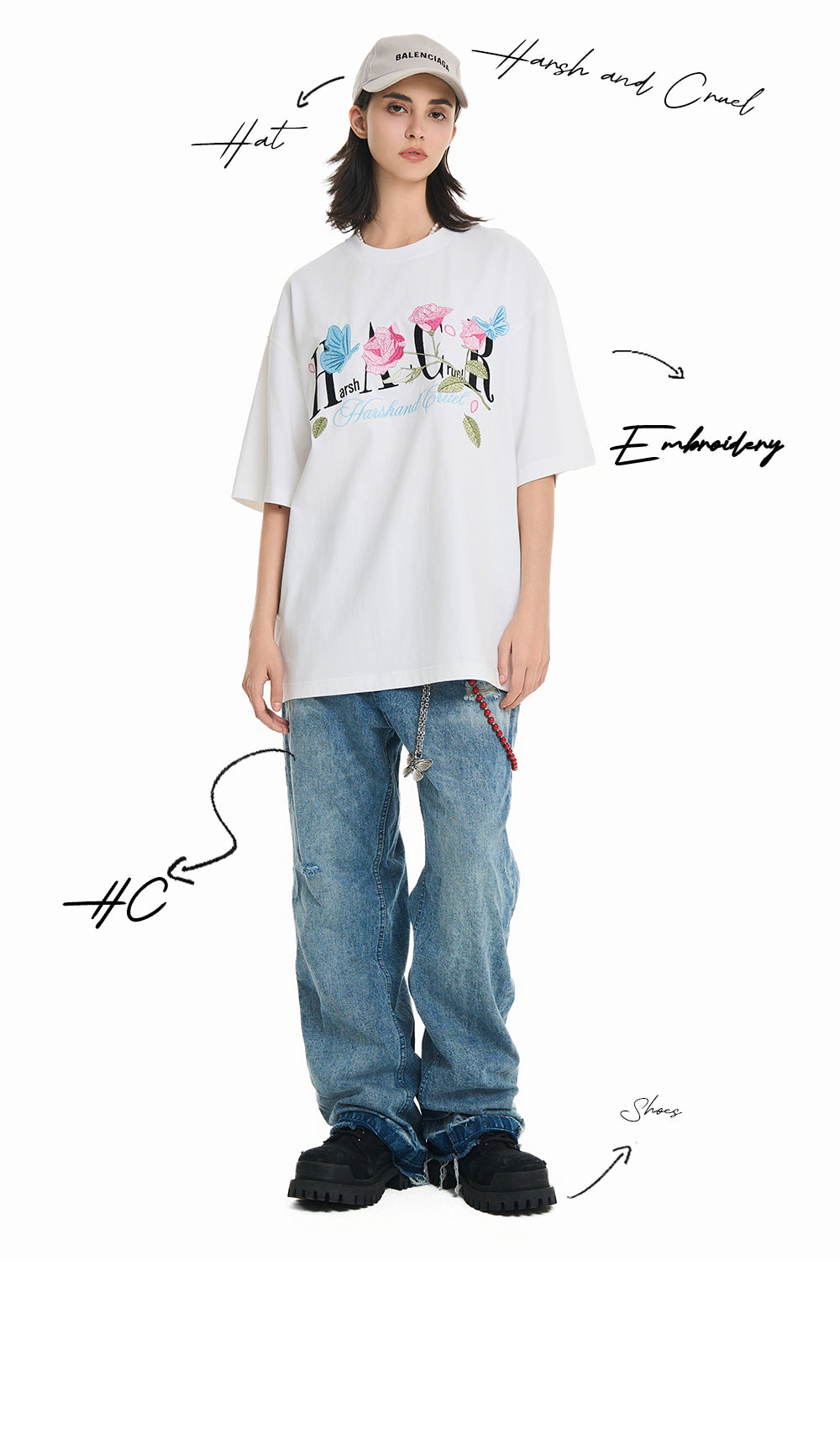 Harshandcruel butterfly rose Tee