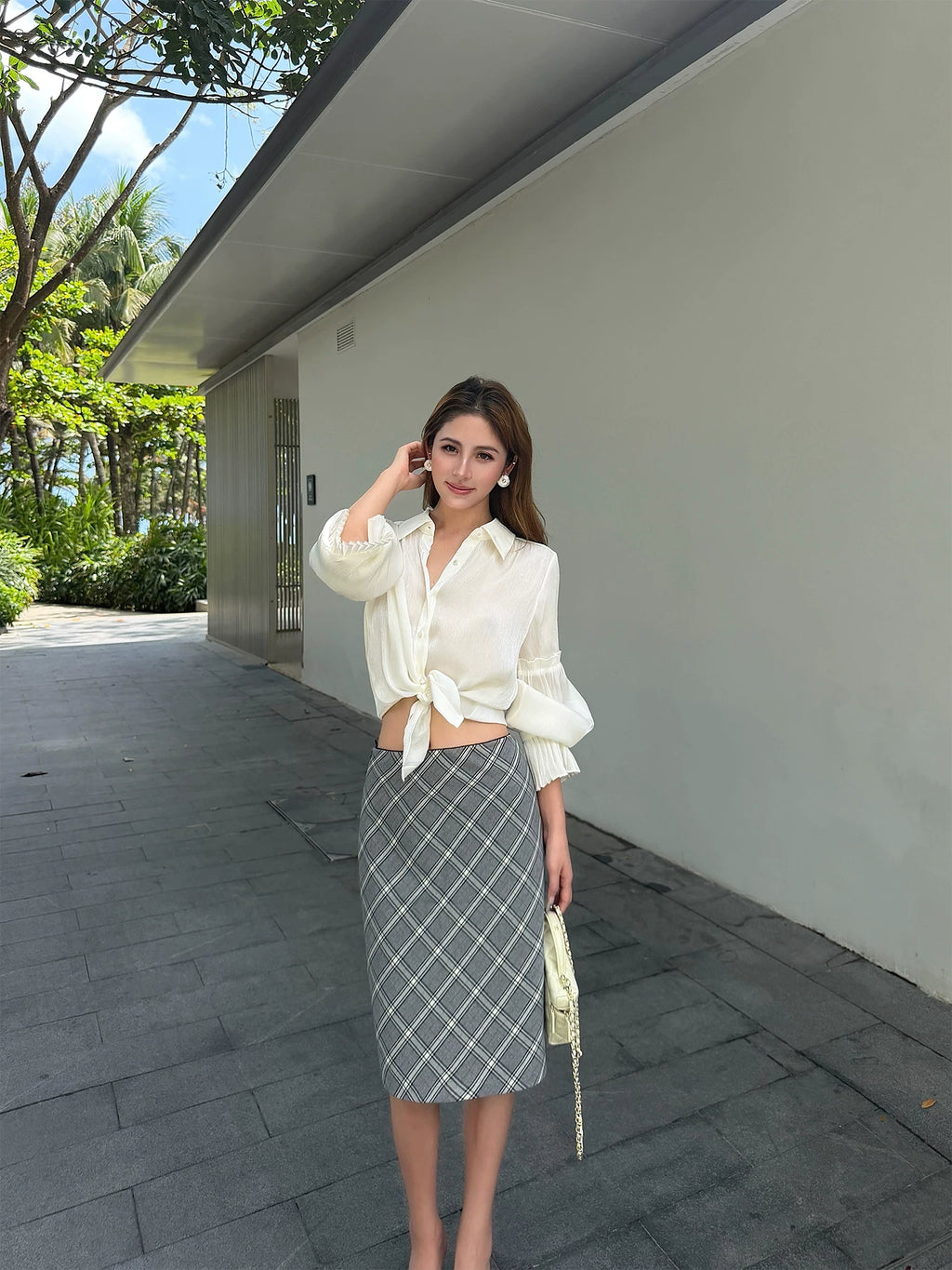 NEVA HU Temperament Plaid Skirt