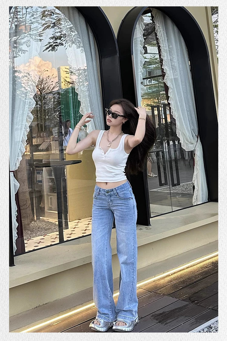 Popchee Low Waist Wide Leg Versatile Jeans