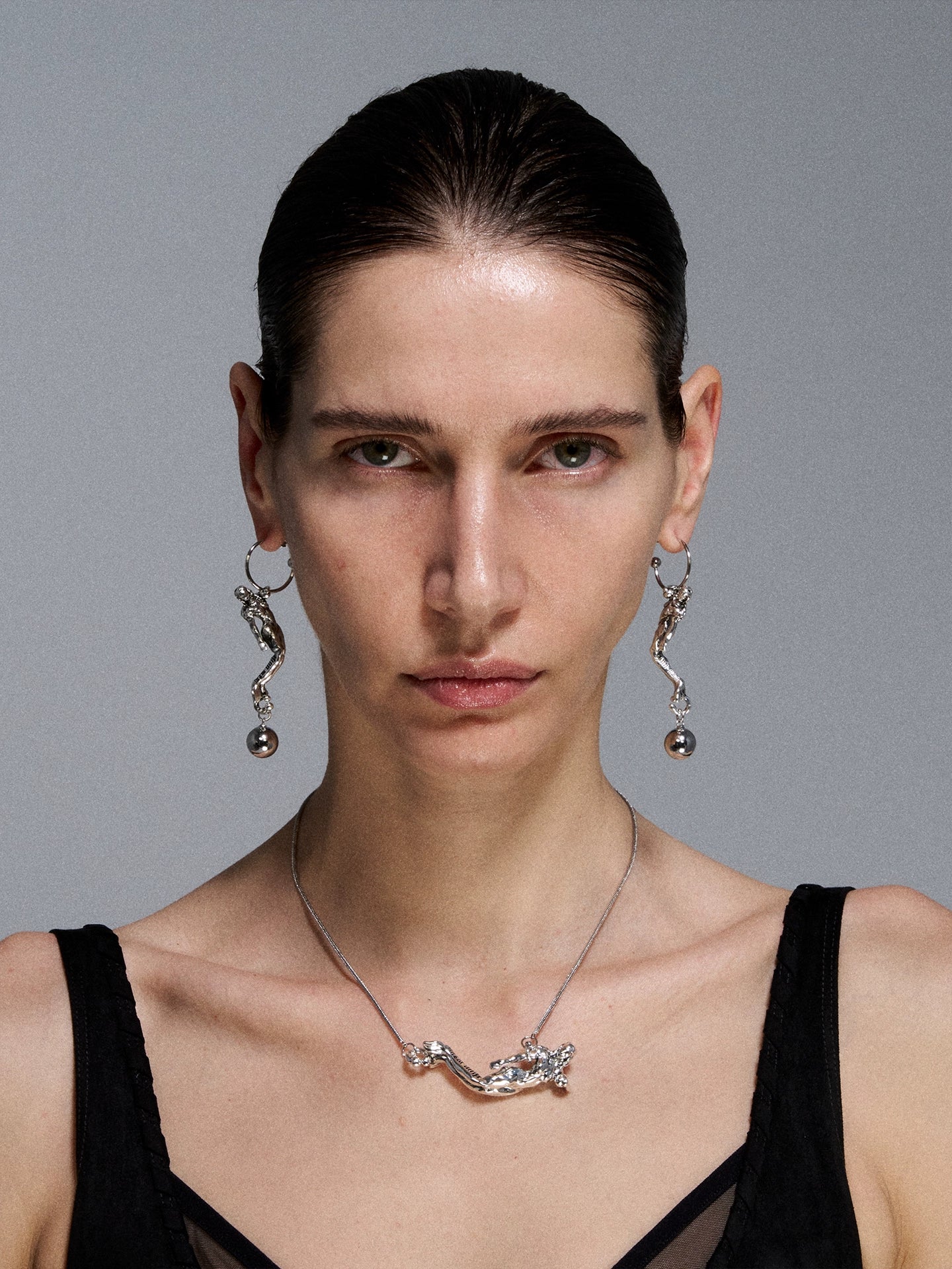 1JINN Made Old Silver Mermaid Long Earrings