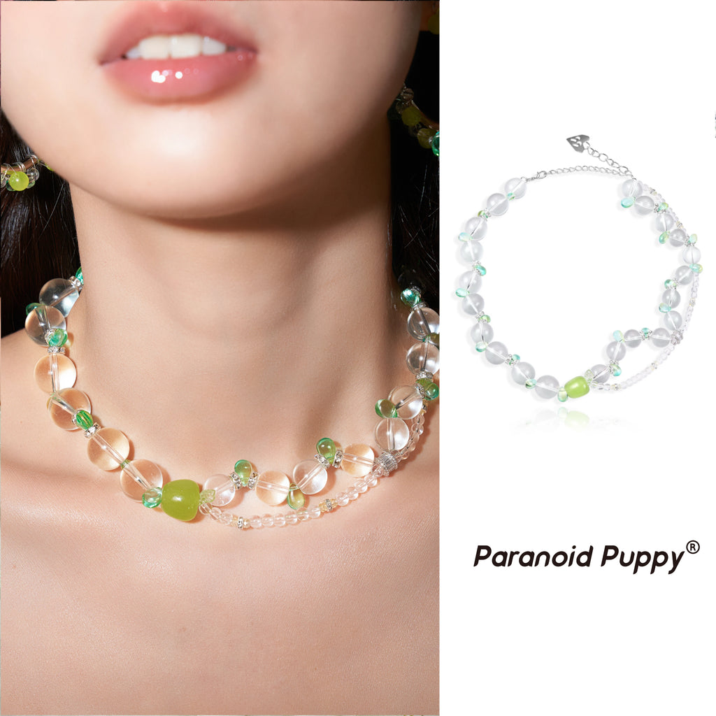 PP Green Apple Crystal Beaded Versatile Clavicle Chain