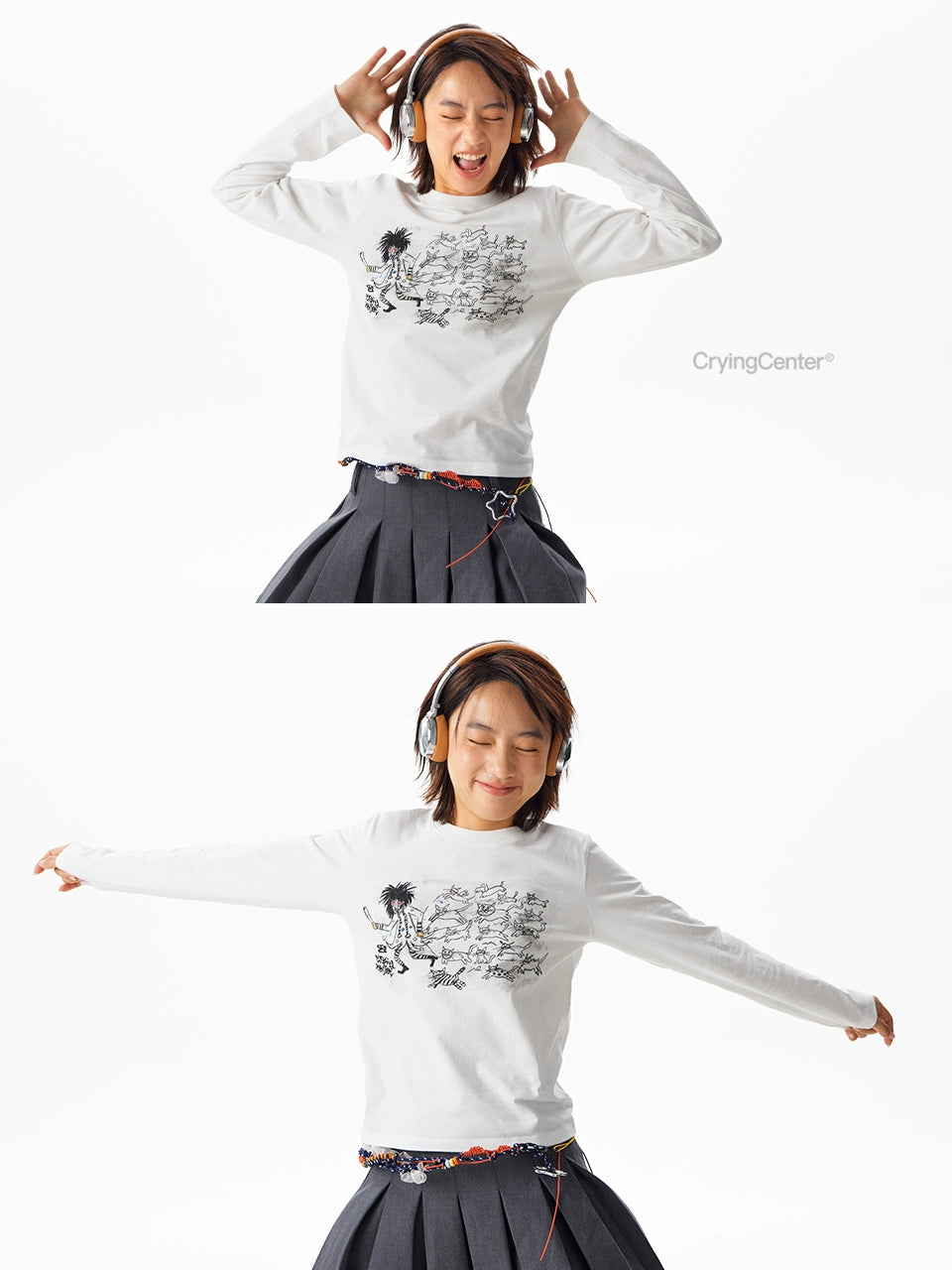 CryingCenter Kitten Relay Hand Painted Front Shoulder Slim Long Sleeve