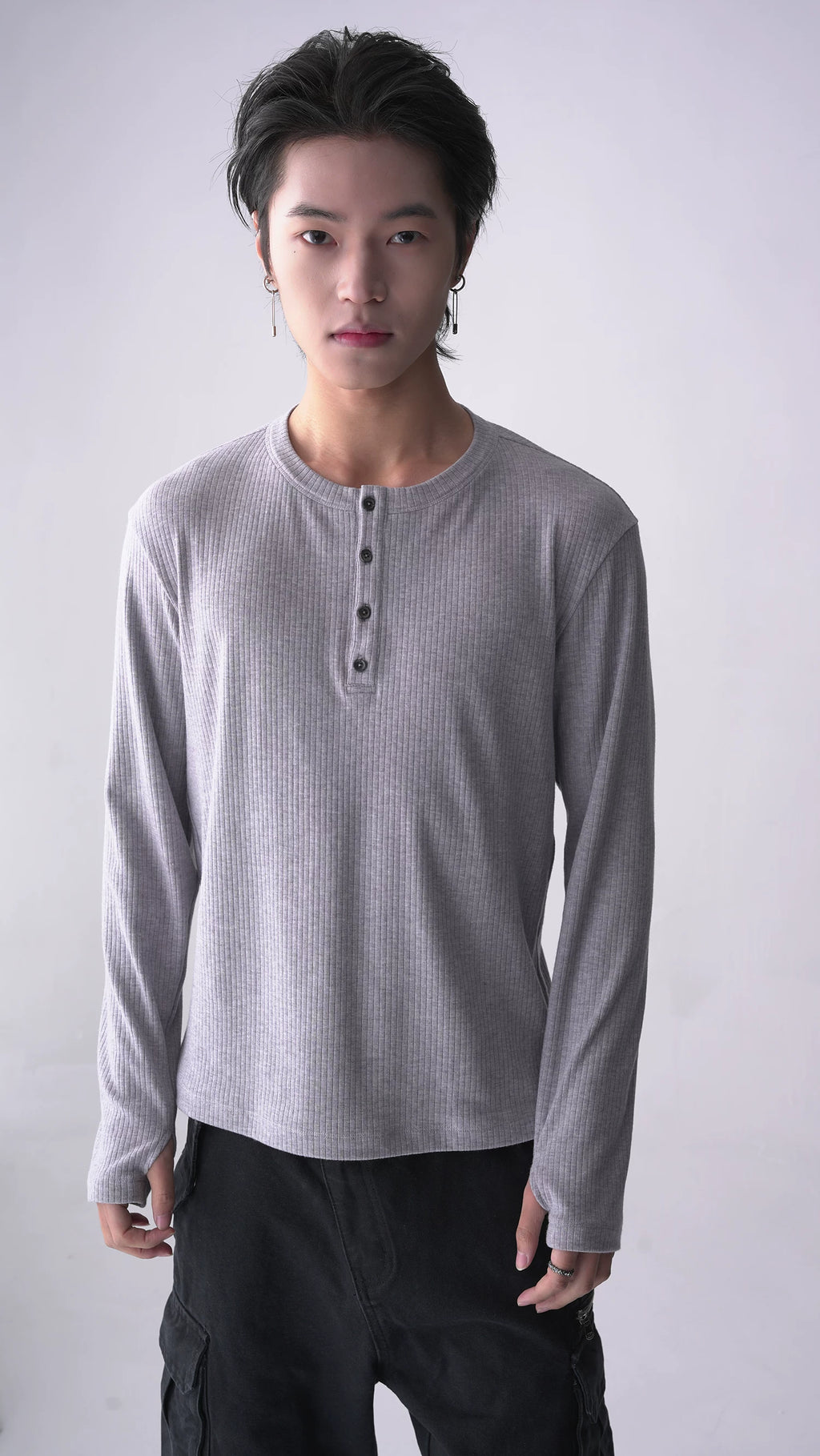 SOUTHFISH Casual Henry Neck Stretch Long Sleeve