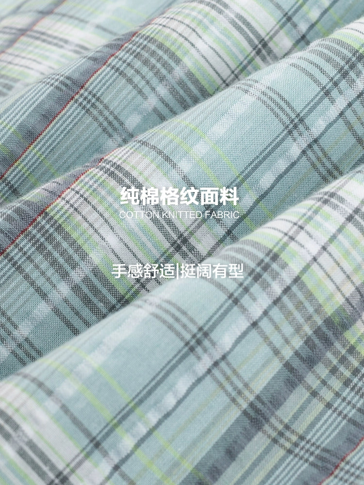 CoosRetro Embroidered Plaid Short Sleeve Shirt