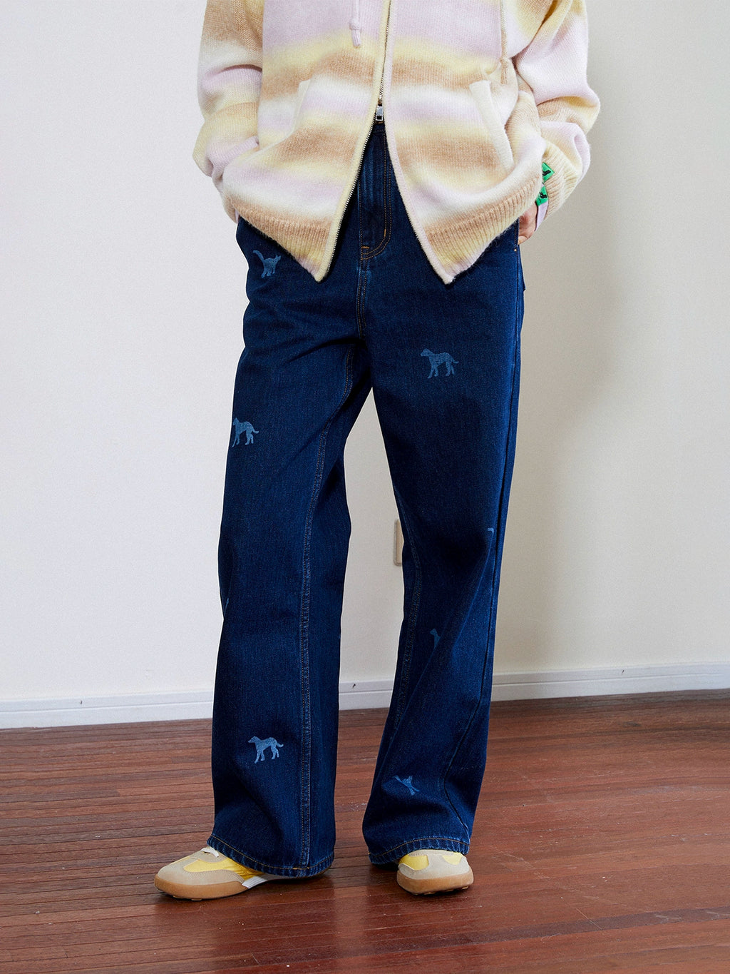 MoodLikeMe Laser-burned Cat and Dog Jeans